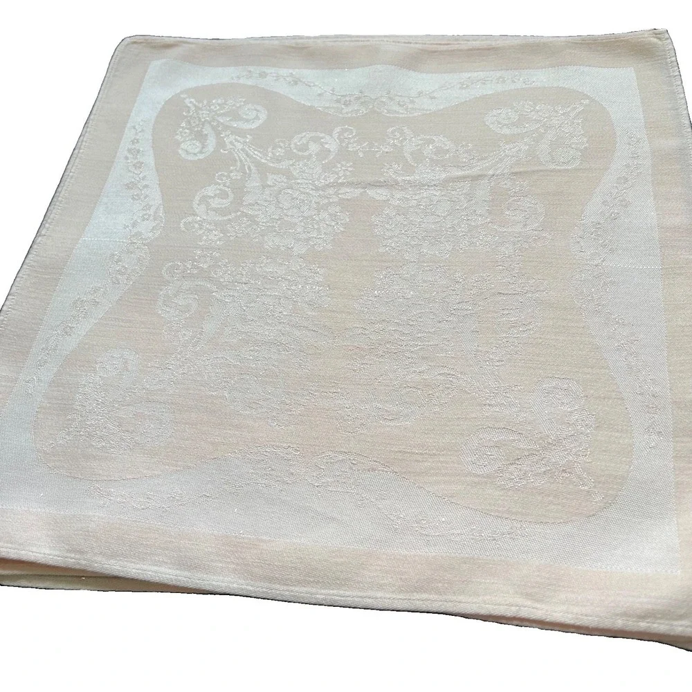 Vintage Blush Pink Jacquard Damask Cloth Napkins Set 7 Floral Table Linens 15in